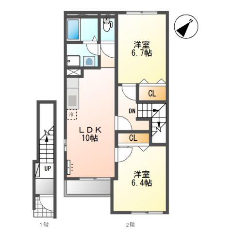 メゾン坂汐I号館(2LDK/2階)の間取り写真