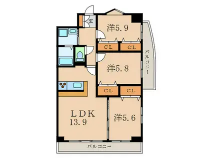 ヴェルデ大手町(3LDK/3階)の間取り写真