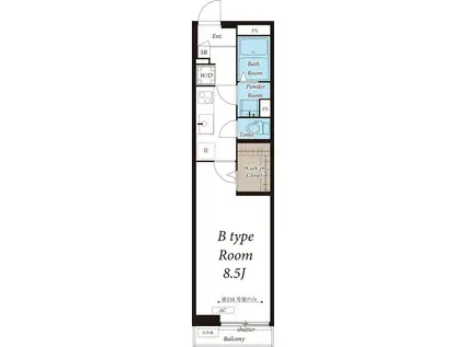 ヴァロン・ユウ(1K/4階)の間取り写真