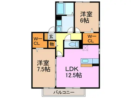イエローウィン滝ノ水(2LDK/2階)の間取り写真