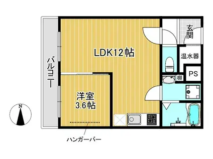 百万遍ハイツ(1LDK/3階)の間取り写真