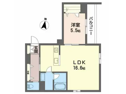 LA河原町(1LDK/2階)の間取り写真