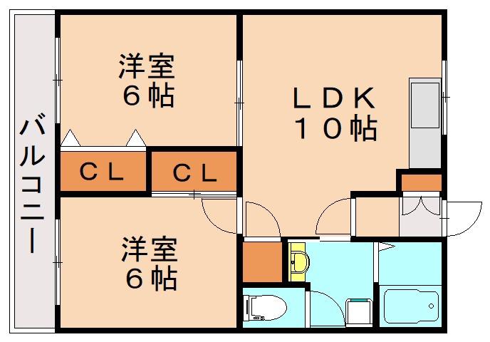 ハイツ岡部(2LDK/2階)の間取り写真