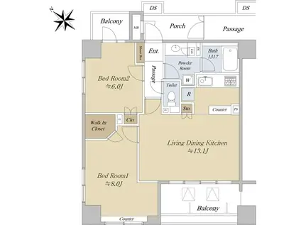 アルス恵比寿メイクス(2LDK/3階)の間取り写真