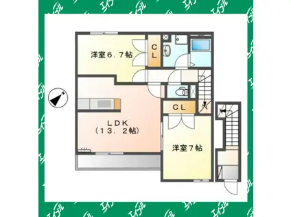 名鉄河和線 高横須賀駅 徒歩16分 2階建 築16年(2LDK/2階)の間取り写真