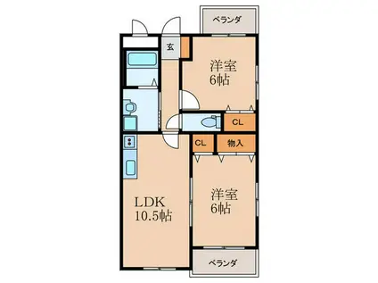 リバティヒルズ浅生(2LDK/3階)の間取り写真