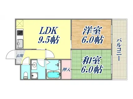 シェルデュ甲子園口(2LDK/4階)の間取り写真