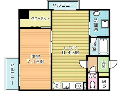 WINGS砂津(1LDK/2階)の間取り写真