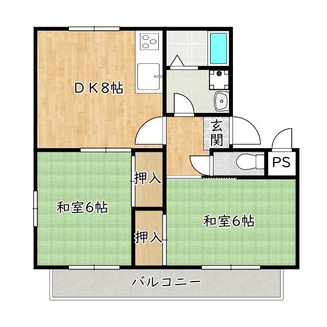 ソレイユ(2DK/1階)の間取り写真