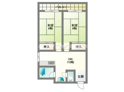 第1マンション(2DK/3階)の間取り写真