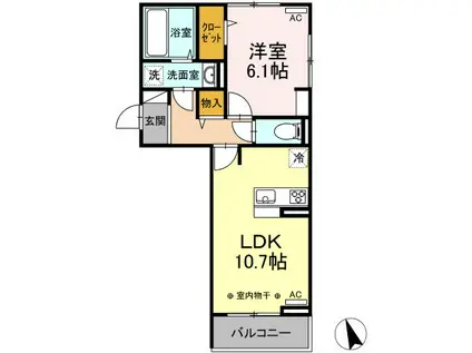 ひまわり II A棟(1LDK/2階)の間取り写真