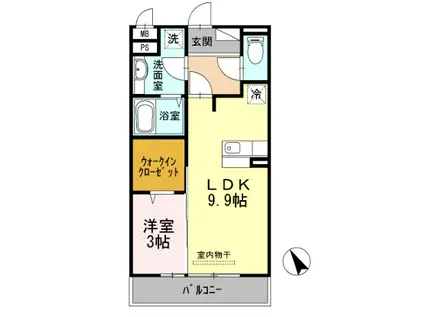 セジュール町坪(1LDK/2階)の間取り写真