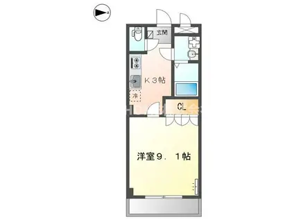 グランソーレ(1K/1階)の間取り写真