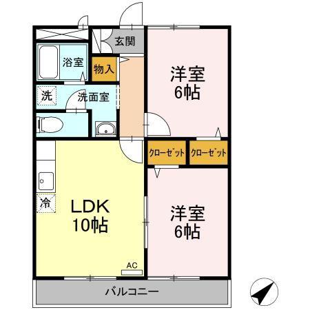 カナディアンコート南吉成A(2LDK/3階)の間取り写真