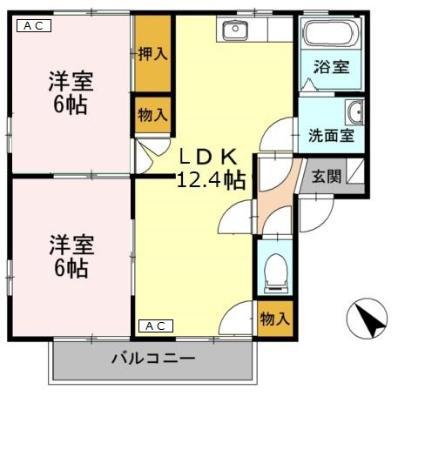 フレグランスゆたか B(2LDK/1階)の間取り写真