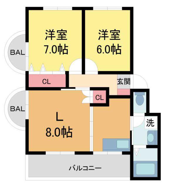 芦屋東山プリンス(2LDK/2階)の間取り写真