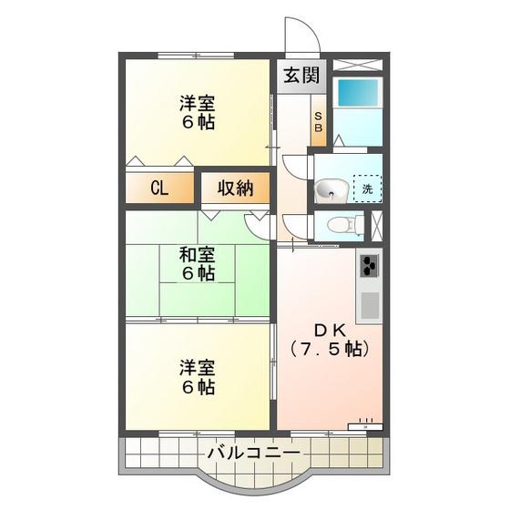 サウスヒルズB(3DK/3階)の間取り写真