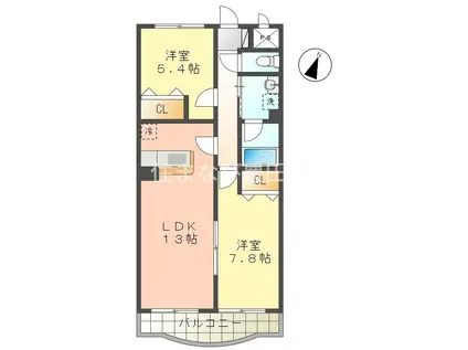 プリミエール荒井(2LDK/2階)の間取り写真