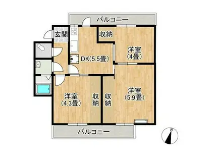 ヴィラナリー善通寺(3DK/2階)の間取り写真