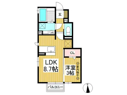 グランクッカ(1LDK/1階)の間取り写真