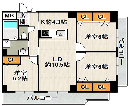 ハビタットセレッソIII(3LDK/2階)の間取り写真
