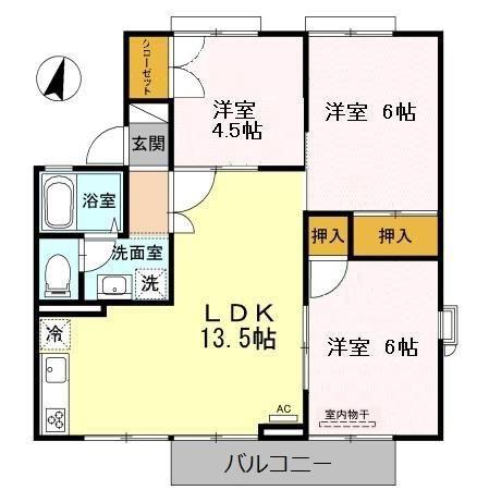 セジュールHIRO A棟(3LDK/2階)の間取り写真