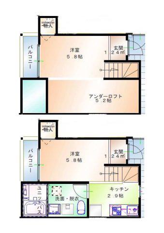 エスペランサ小峯(1SK/2階)の間取り写真