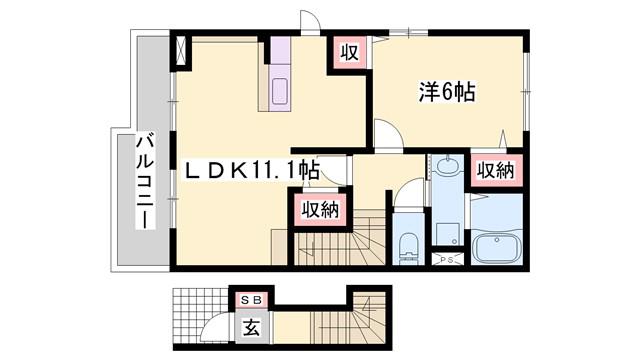 ヴィラグリチーネI(1LDK/2階)の間取り写真