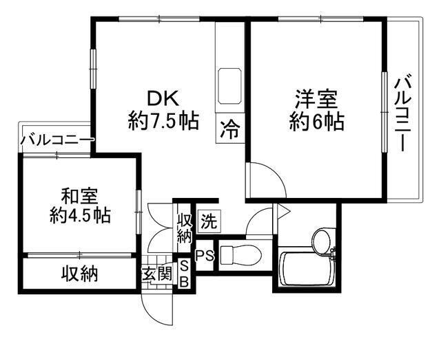 コーポ高鳥(2DK/3階)の間取り写真