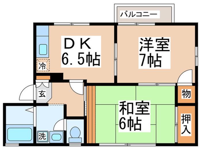 パレス萩原(2DK/2階)の間取り写真