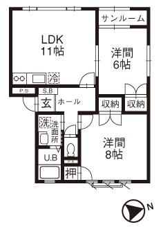アローニアM(2LDK/2階)の間取り写真