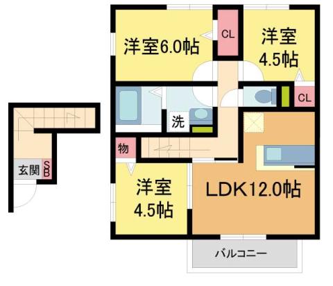 D-ROOM加茂 A棟(3LDK/2階)の間取り写真