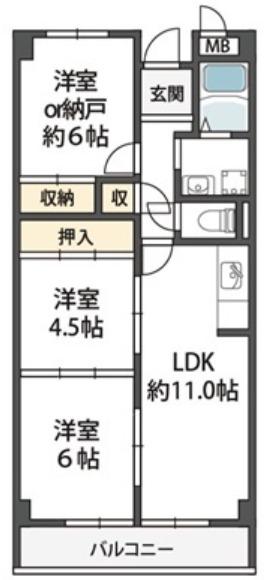 ブランミュール陶器(3LDK/4階)の間取り写真