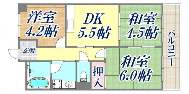 コーポ大社(3DK/4階)の間取り写真