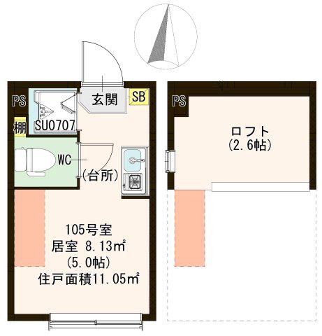 ハーモニーテラス東小岩II(ワンルーム/1階)の間取り写真