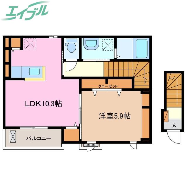 レア・アムール(1LDK/2階)の間取り写真