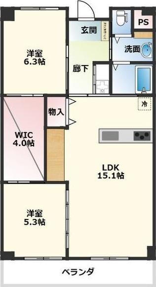 OS・SKYレスカール大久手(2LDK/3階)の間取り写真