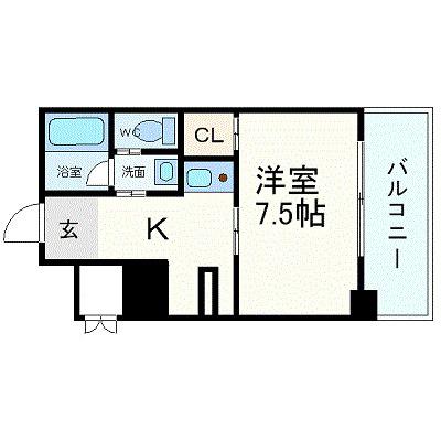 W.O.B HONMACHI-ウエスト(1K/2階)の間取り写真