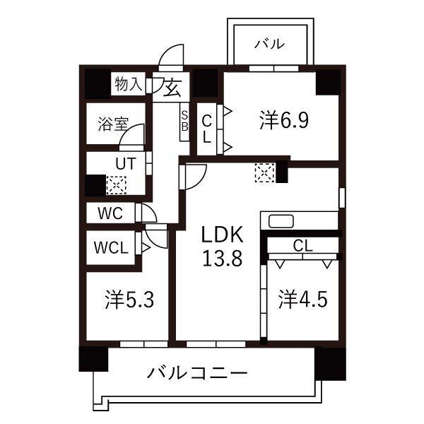 ヒルクレストELGRAND大江(3LDK/13階)の間取り写真