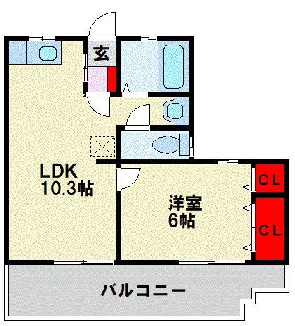 ロード黒崎(1LDK/5階)の間取り写真