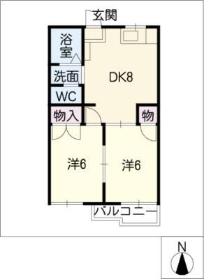 ピースフル上松(2DK/2階)の間取り写真