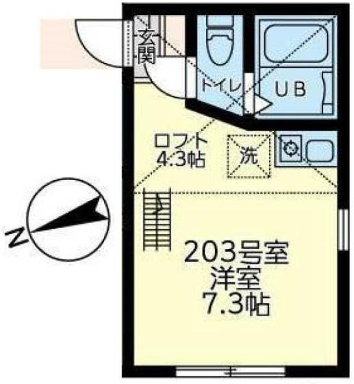 ユナイト追浜ローズウッド(ワンルーム/2階)の間取り写真