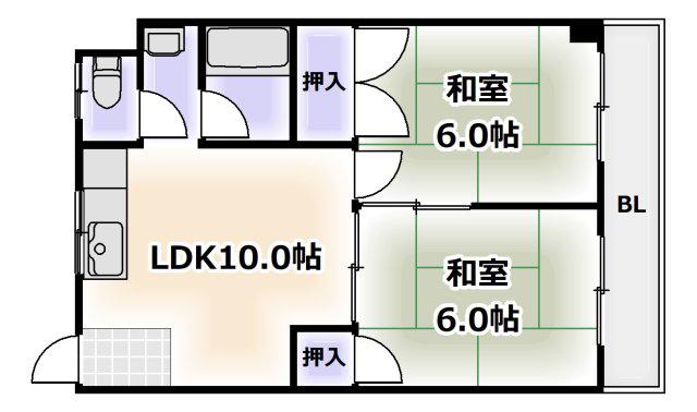 住吉ハイツ(2LDK/4階)の間取り写真