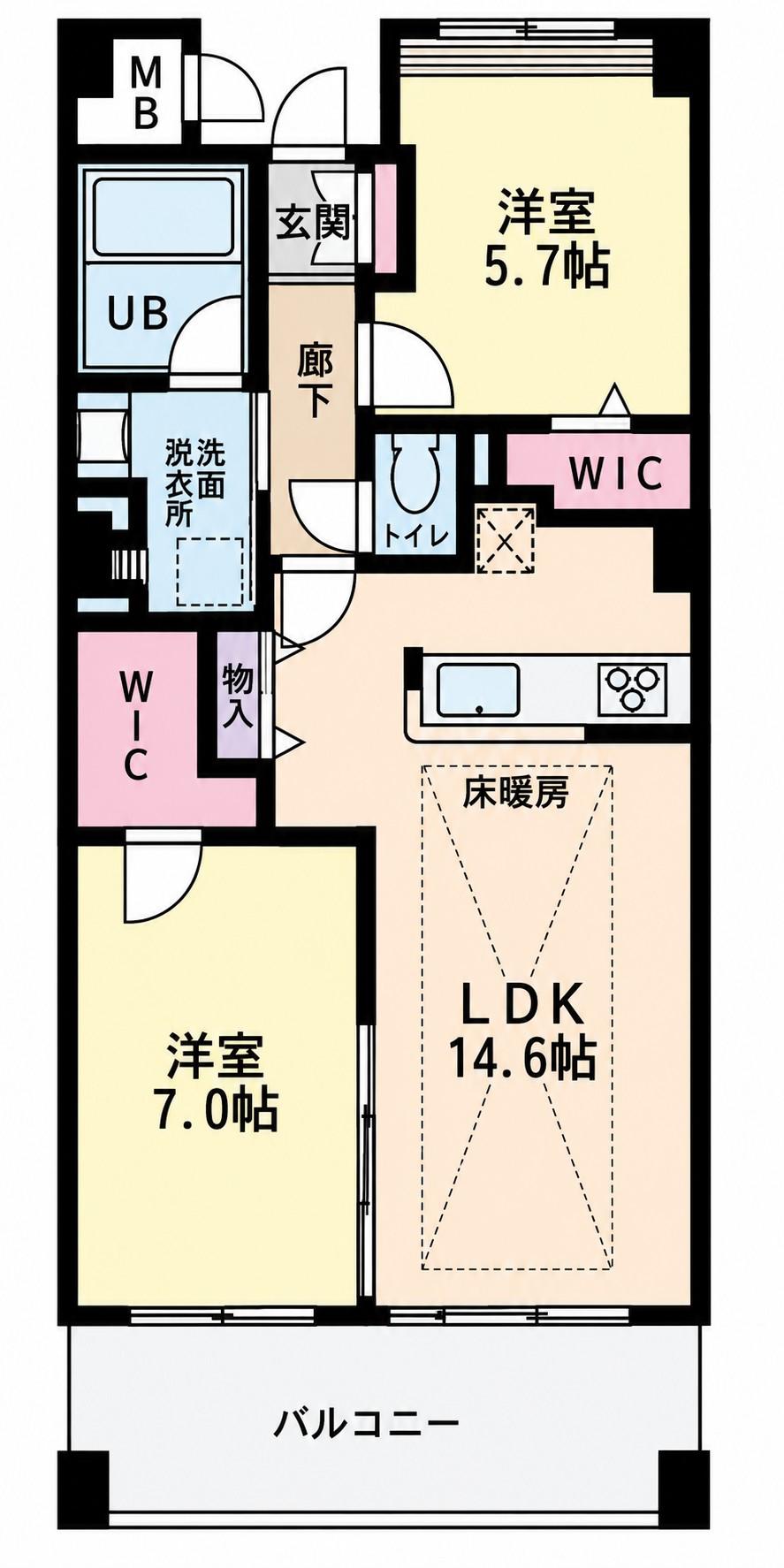 プリミエールふれあいの丘(3LDK/5階)の間取り写真