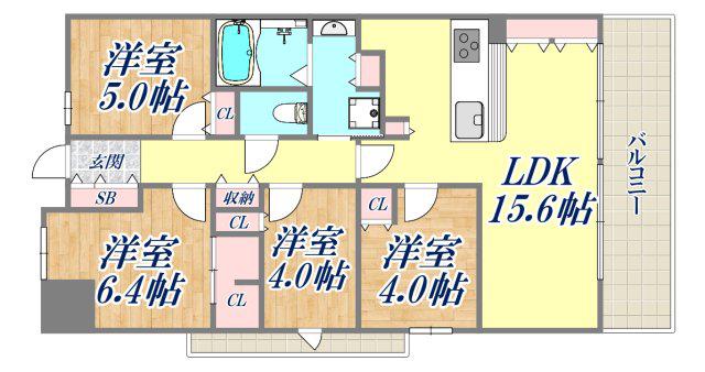 ジオ西宮コートテラス(4LDK/5階)の間取り写真
