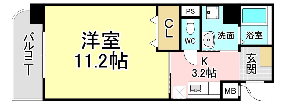 パークサイド(1K/1階)の間取り写真