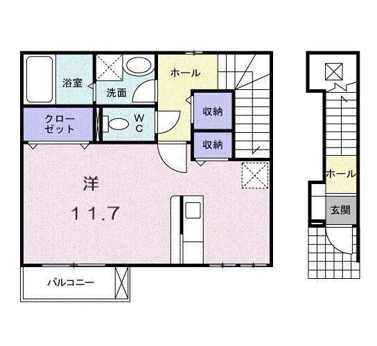 ルーステララ(ワンルーム/2階)の間取り写真