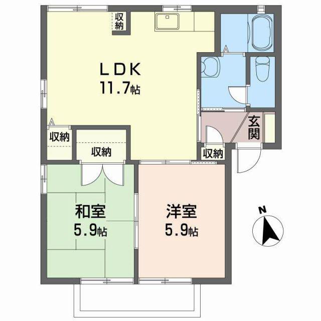エスポワールB(2LDK/2階)の間取り写真