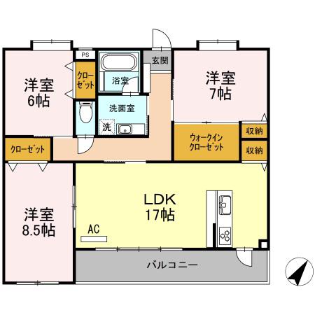 西鉄天神大牟田線 雑餉隈駅 徒歩4分 5階建 築9年(3LDK/3階)の間取り写真
