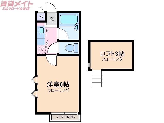 SILKY HOUSE山城(1K/1階)の間取り写真